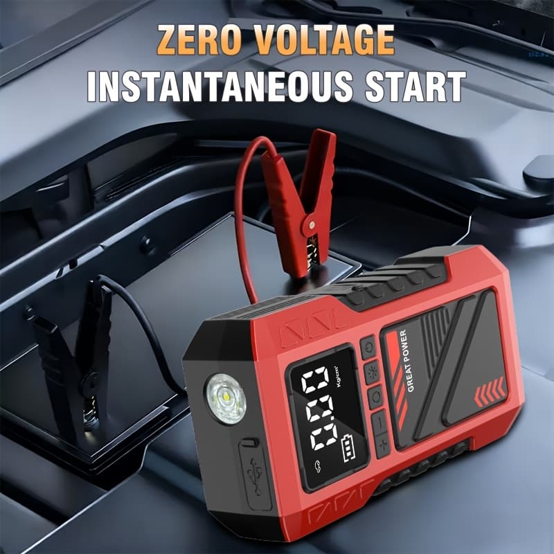Compressor de Ar Portátil para Pneus 10 em 1 Aprimorado 180 PSI, Inflador, com Bateria Embutida de Alta Capacidade 8000mAh, Pacote de Partida de Emergência para Carro de Alta Resistência 8000A, Partida de Emergência Automotiva, com Visor Digital e Lanterna LED, Construção Durável, Detecção de 2