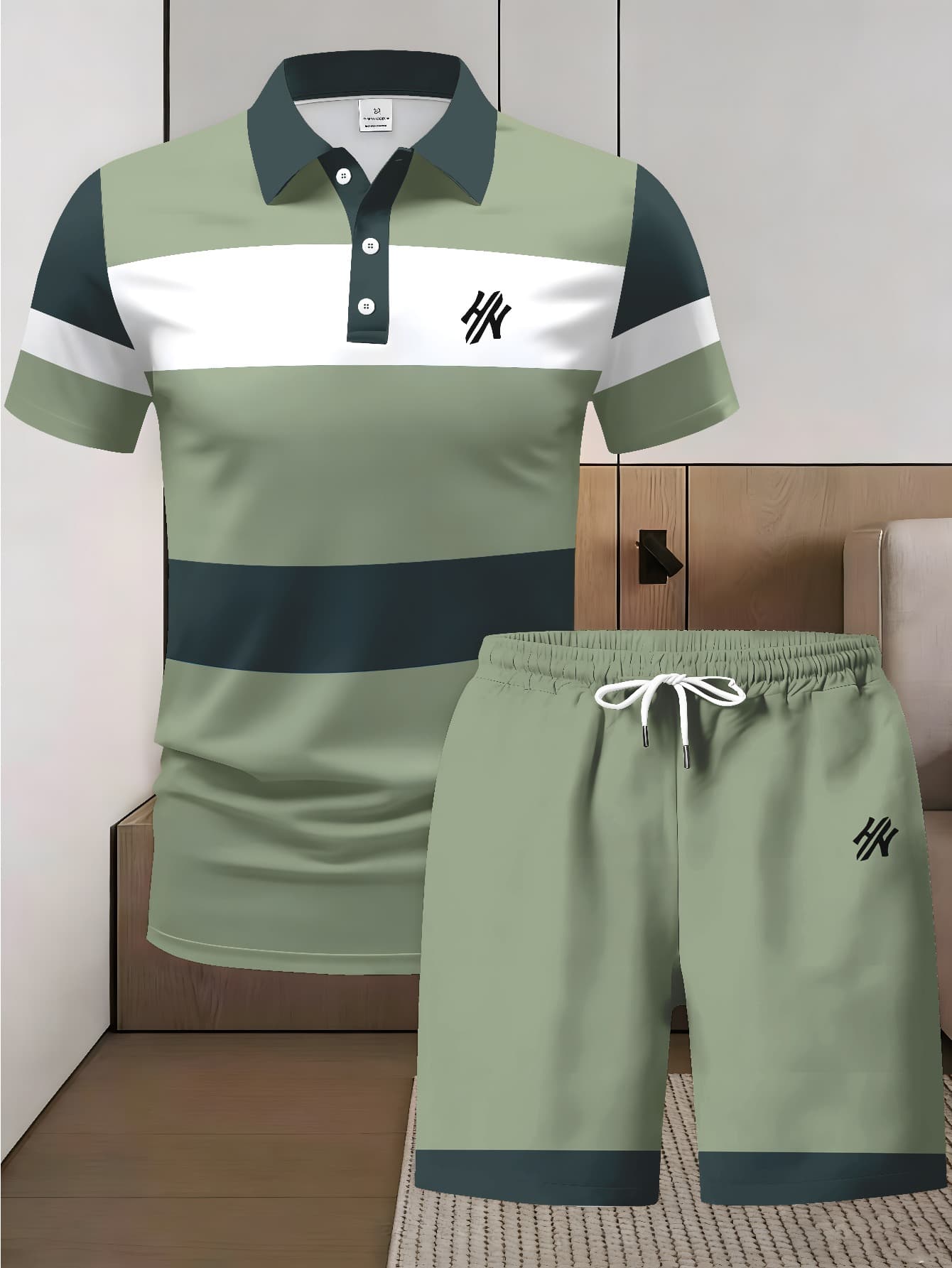 Conjunto de 2 peças de verão masculino com camisa polo casual da moda + shorts, roupa esportiva de verão, guia de presentes para o Dia dos Pais 2