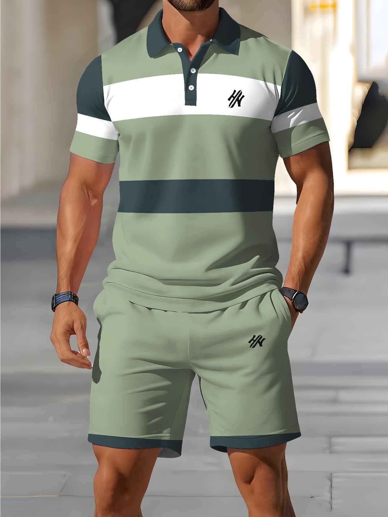 Conjunto de 2 peças de verão masculino com camisa polo casual da moda + shorts, roupa esportiva de verão, guia de presentes para o Dia dos Pais