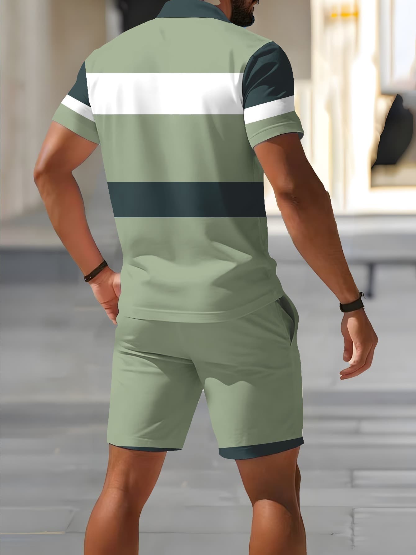 Conjunto de 2 peças de verão masculino com camisa polo casual da moda + shorts, roupa esportiva de verão, guia de presentes para o Dia dos Pais 4